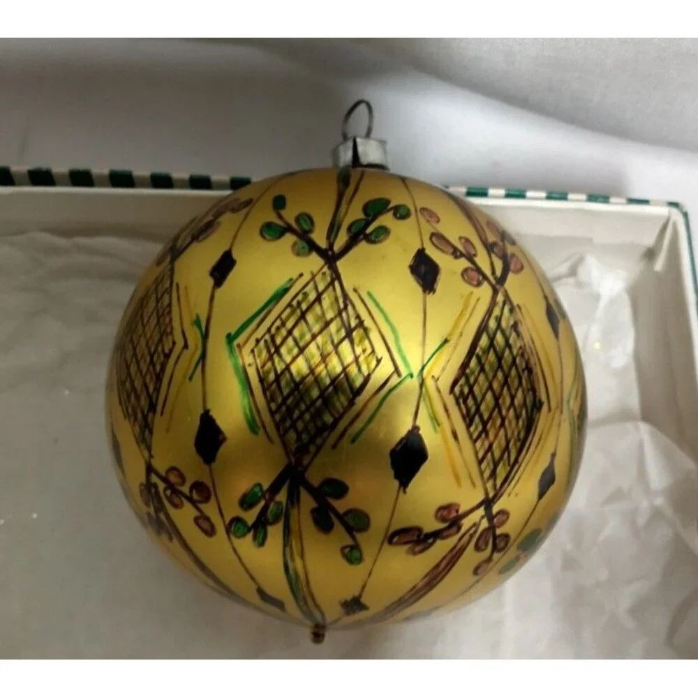 Artist Signed Gold Handpainted Blown Glass Christmas Ornament WEST GERMANY